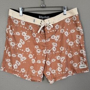 Rhythm Tan and Cream Floral Swim Shorts